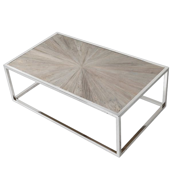 Parquet Coffee Table with stainless steel frame and modern minimalist design