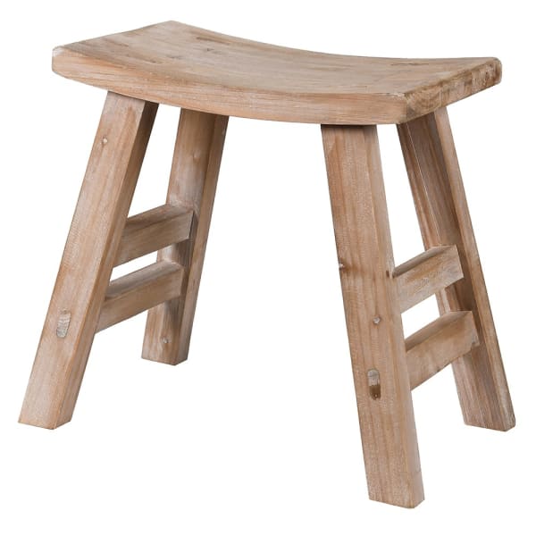 beautifully aged stool features a gently curved saddle seat for added comfort and a sturdy A-frame leg design 