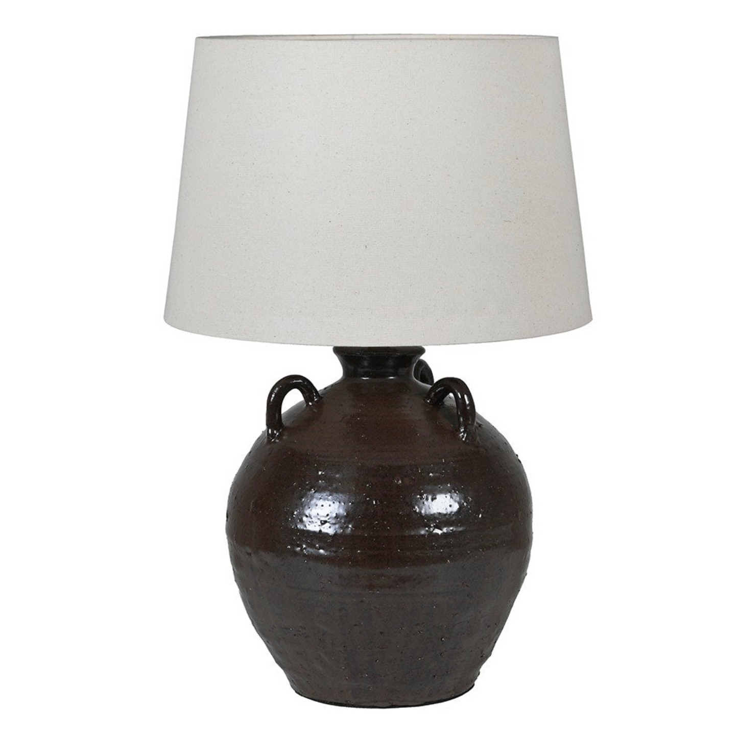 Urn Lamp with Linen Shade | Black/Brown