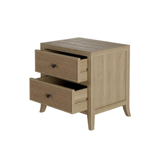 Charles Ted Evelyn Rustic Grey Oak Bedside Table with 2 Rattan Latticed Drawers - CharlesTed Home