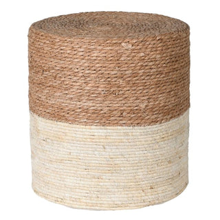 Woven stool with two-tone design on a white background