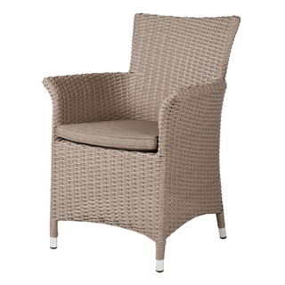 Wicker chair with cushion on a white background
