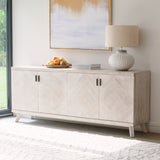 Made from fir, this cabinet has textured doors and metal handles and a beautiful parquet pattern.