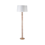 A stunning floor lamp in a beautiful turned pale wood complete with off white linen shade.