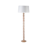 A stunning floor lamp in a beautiful turned pale wood complete with off white linen shade.