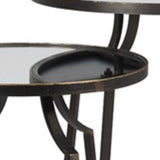 A beautiful set of two nesting tables finished crafted from metal and finished in warm bronze tones finished with a mirror top.