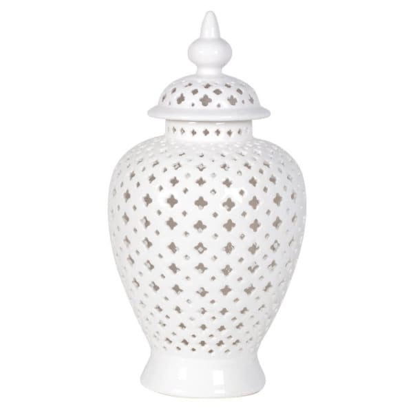 Pierced Ceramic Jar with Lid |  White